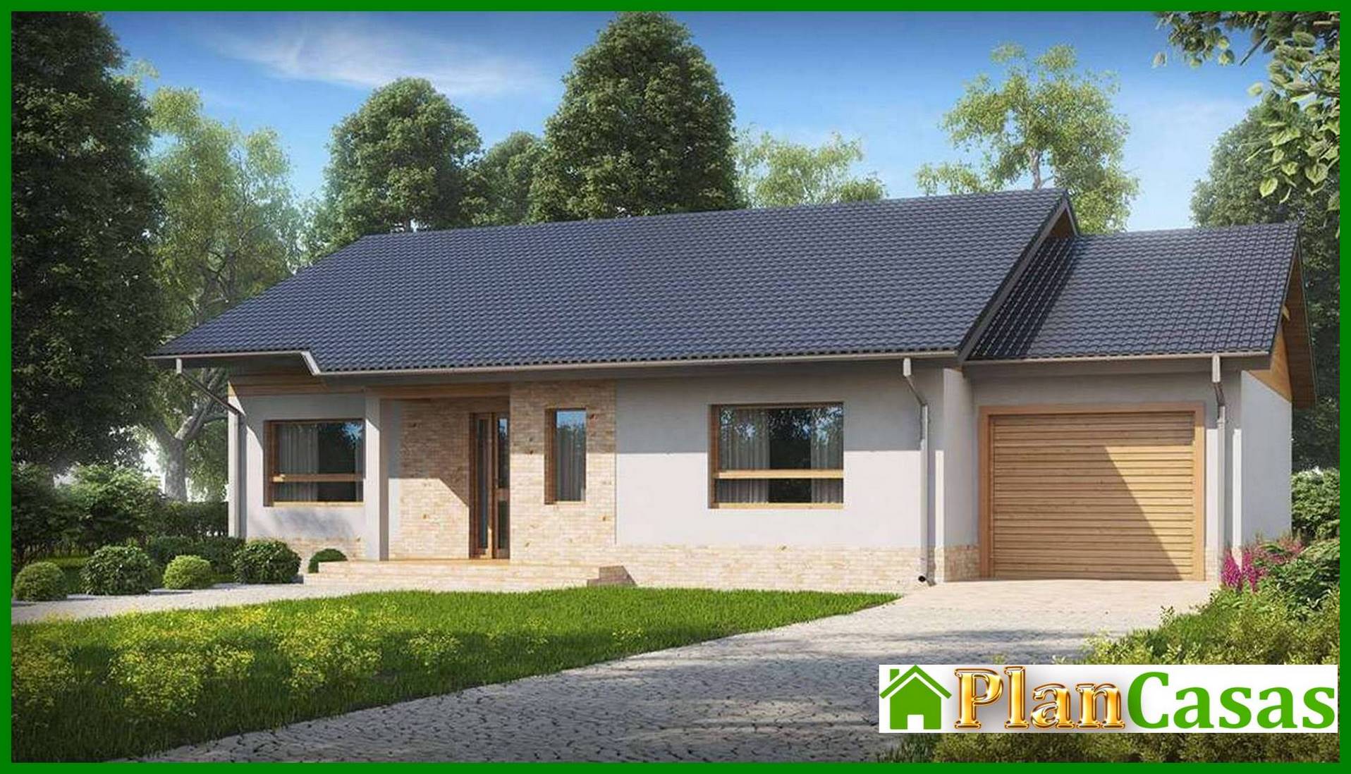 The project of a one-story classic house with a garage house plan