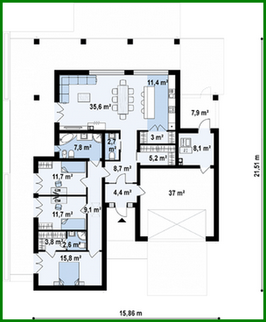 Visualization gallery - The project of a one-story house with an area of ​​186 square meters. m with artificial stone decor