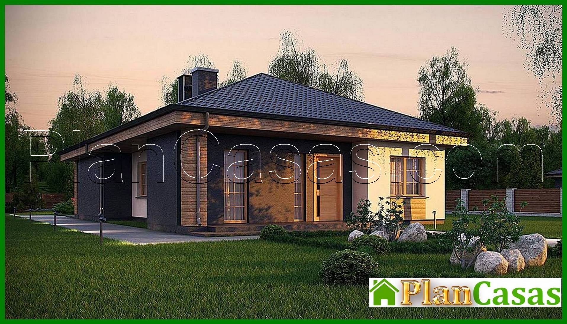 Visualization gallery - The project of a one-story house with an area of ​​120 square meters. m, decorated with artificial stone
