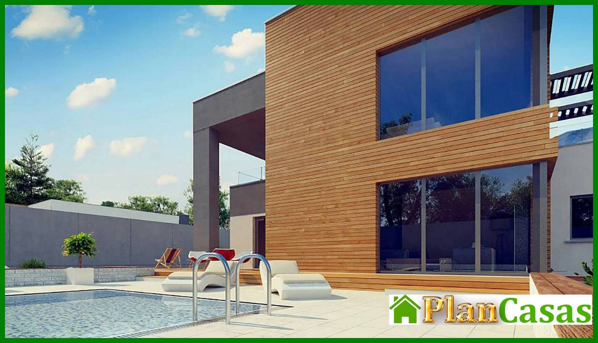 Visualization gallery - Modern two-story cottage with a flat roof with a garage for two cars