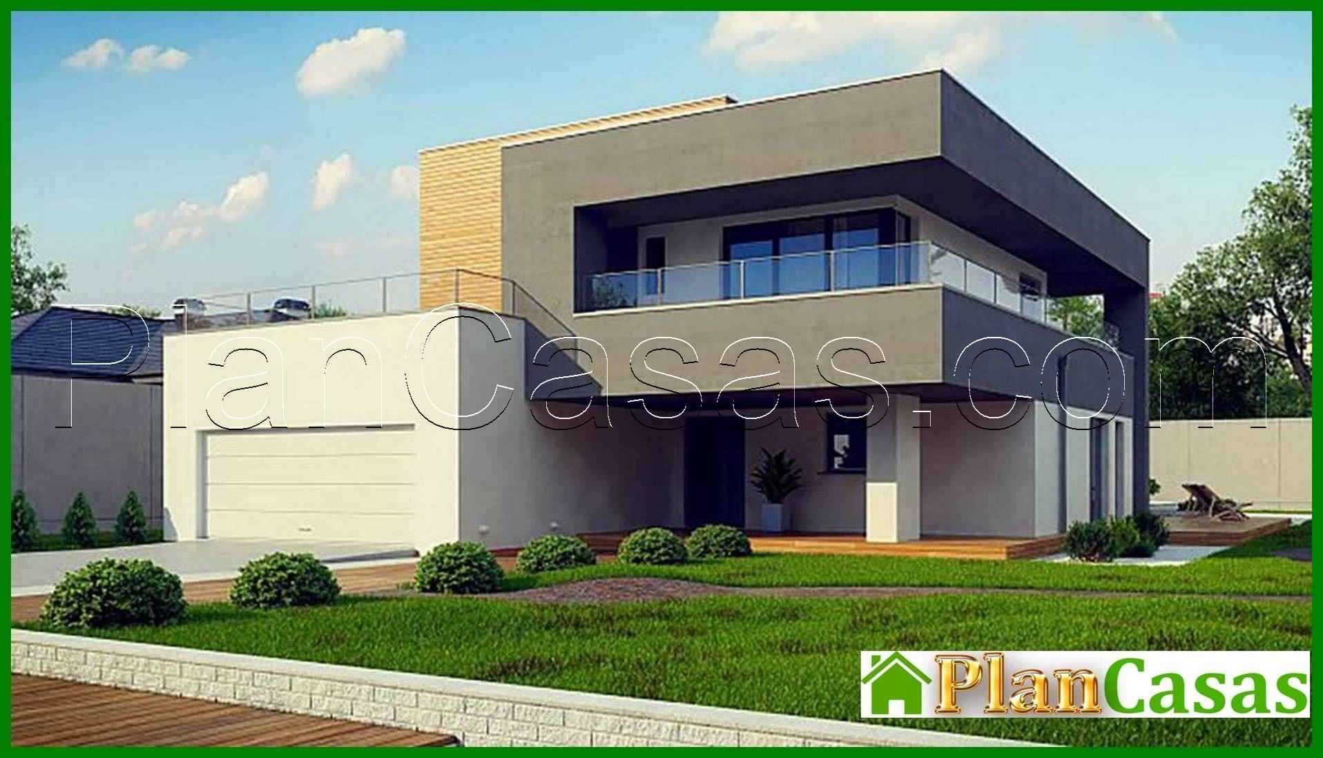 Visualization gallery - Modern two-story cottage with a flat roof with a garage for two cars