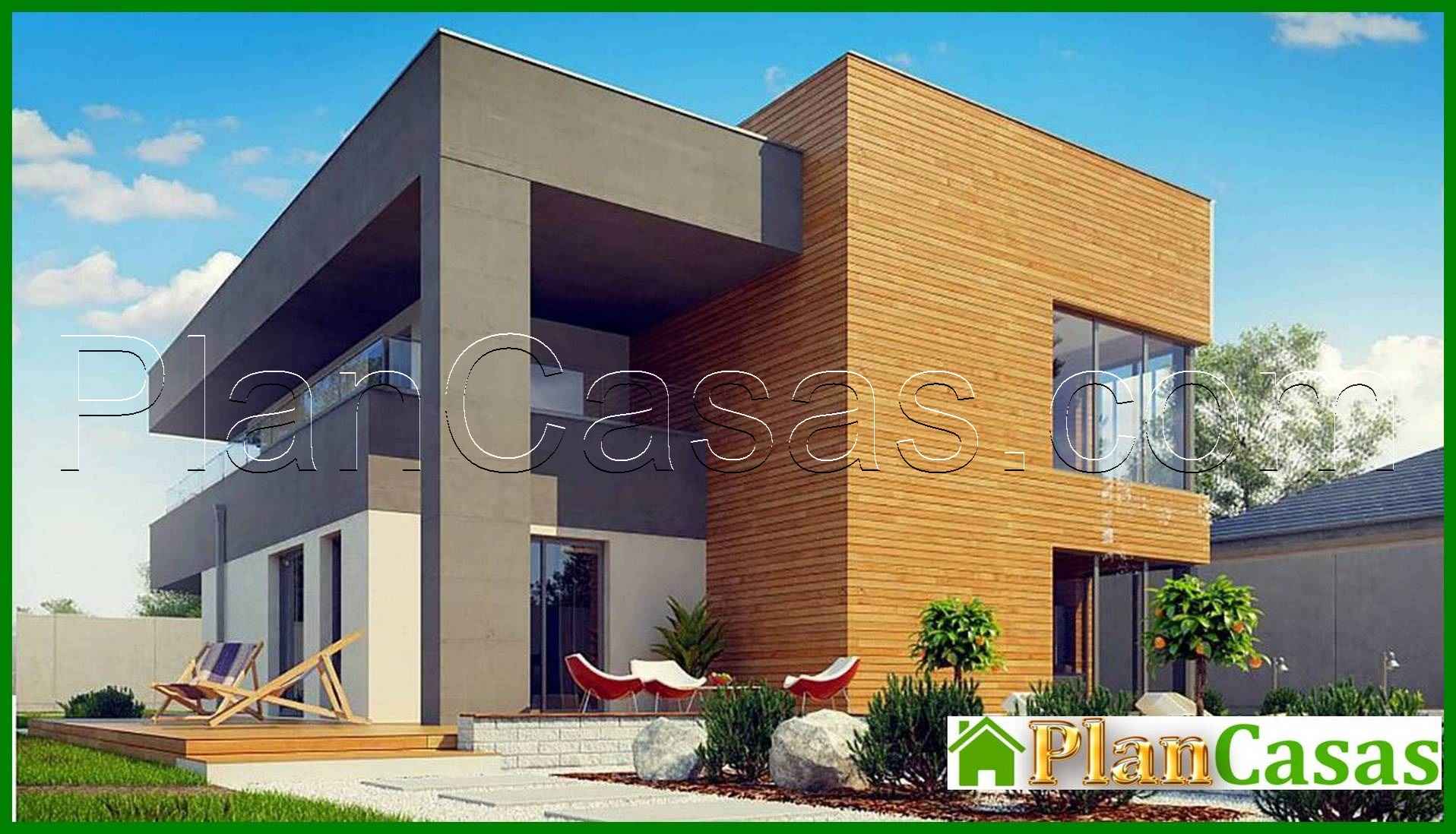 Visualization gallery - Modern two-story cottage with a flat roof with a garage for two cars