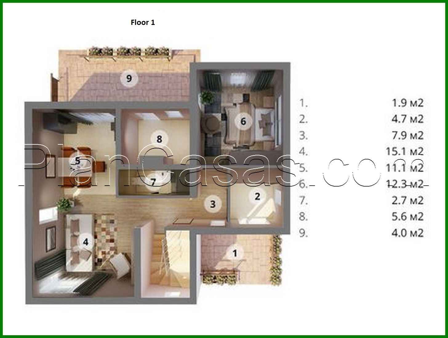 Visualization gallery - Plan of a chic modern four-bedroom mansion
