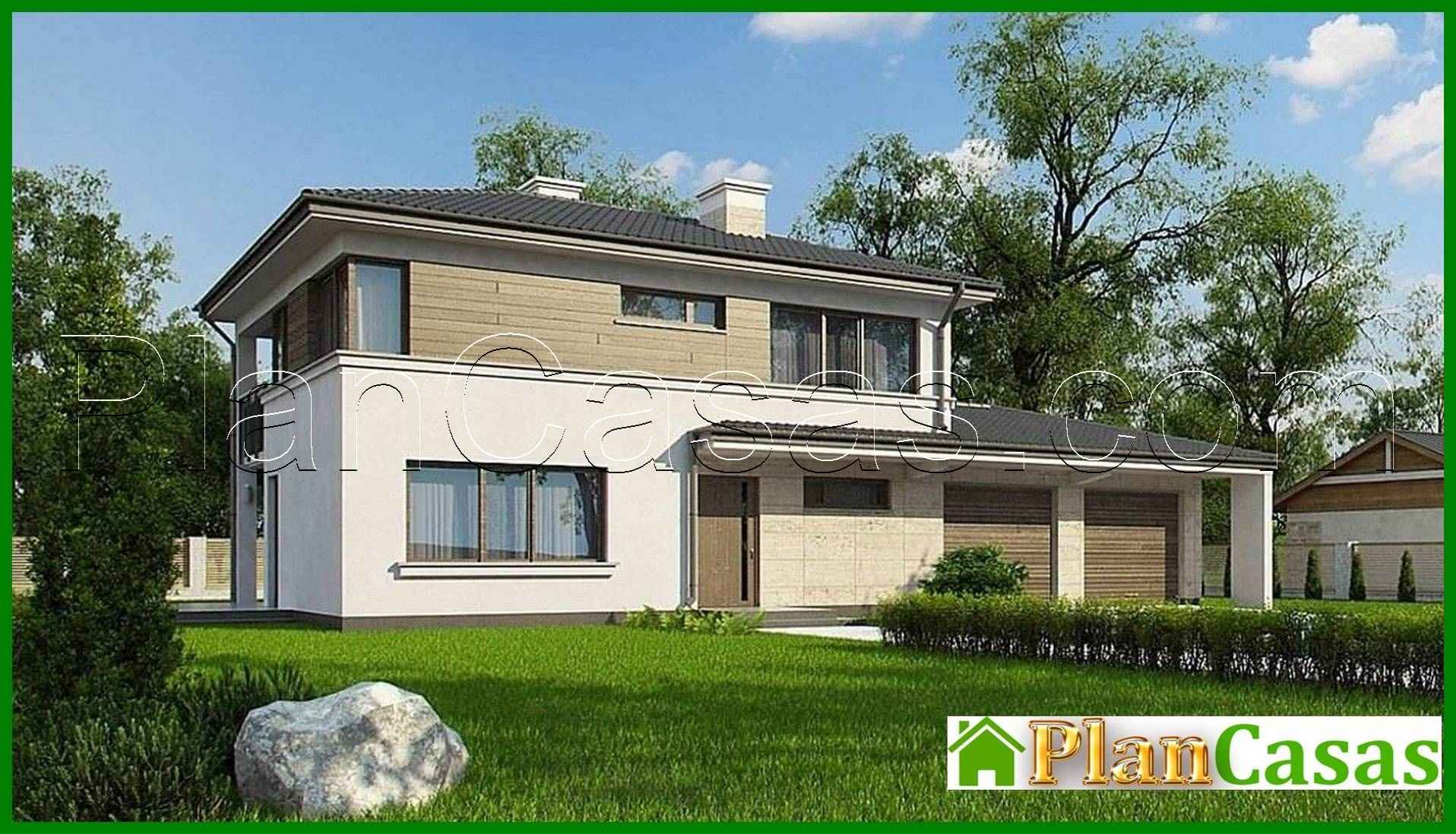 Modern two-story cottage with a garage in the annex house plan