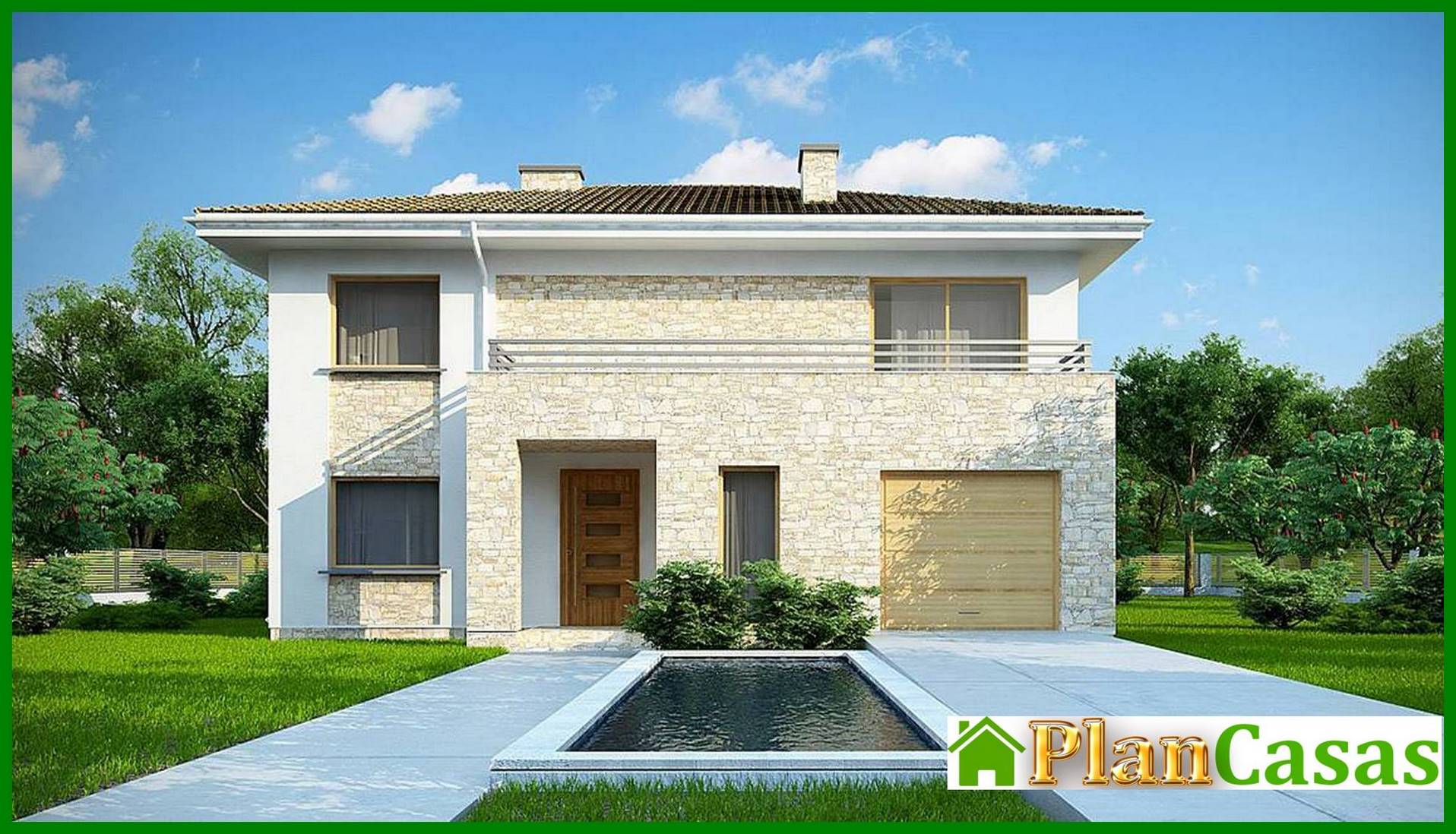 Attractive two-story house project with 1 car garage house plan