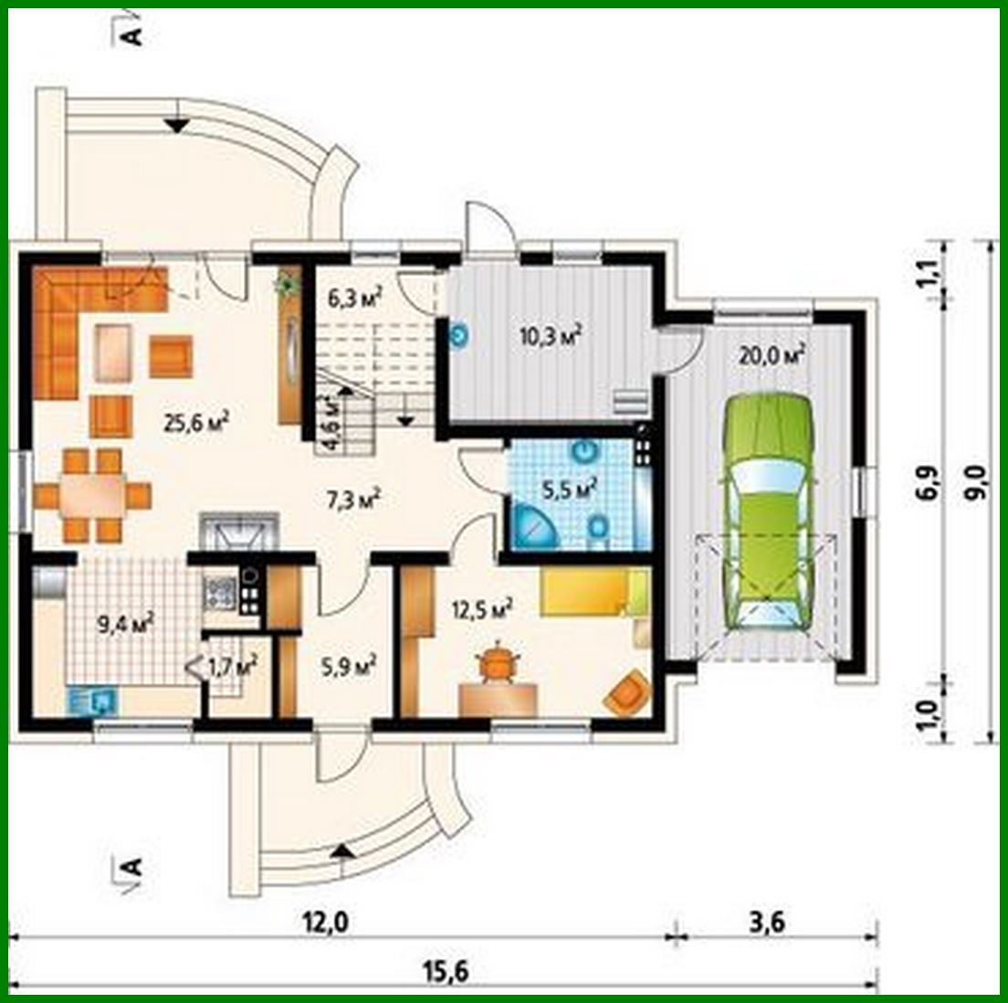Visualization gallery - The project of a mansard with an attic for a narrow plot with dimensions 9 to 15