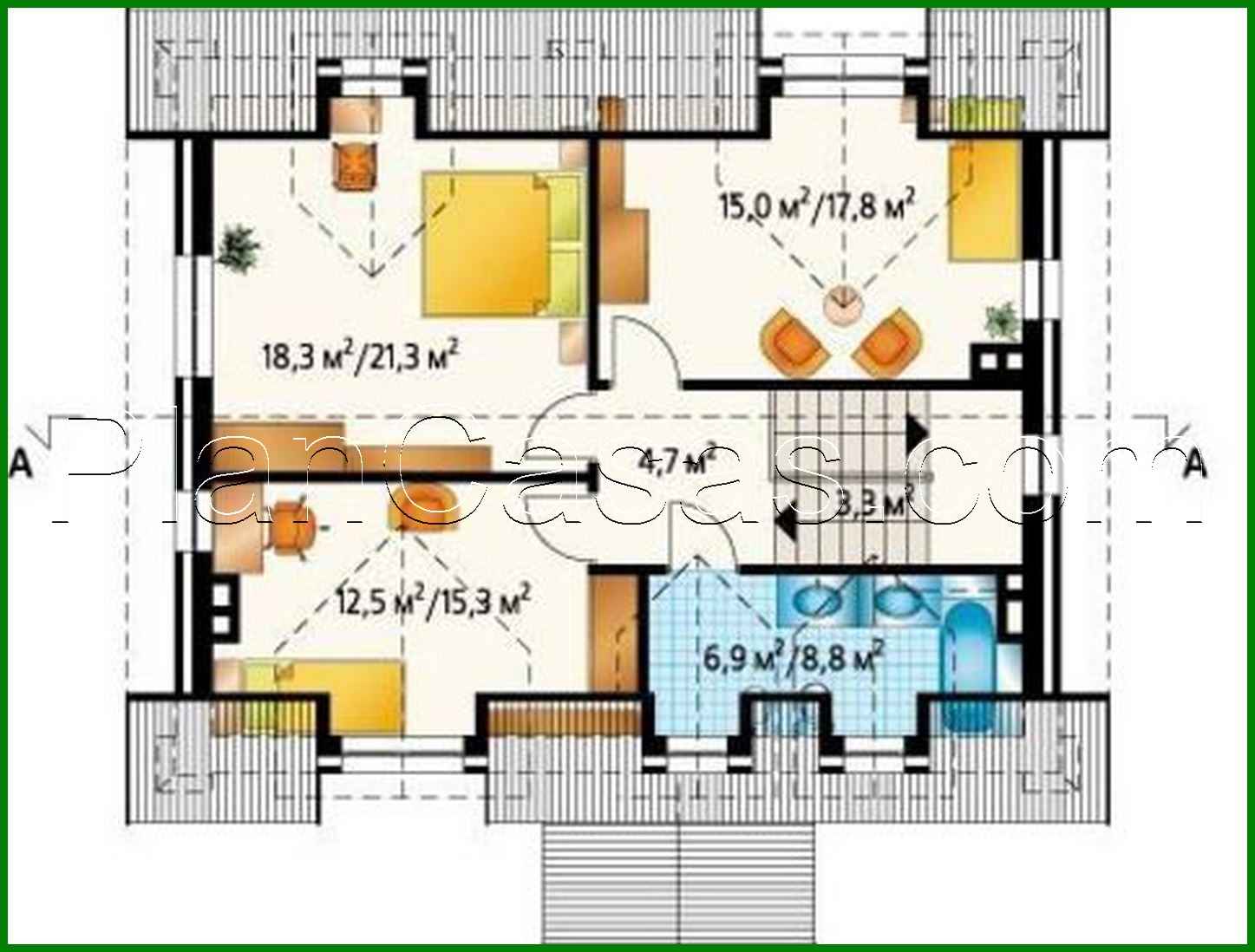 Visualization gallery - Small cottage with a compact porch and three rooms