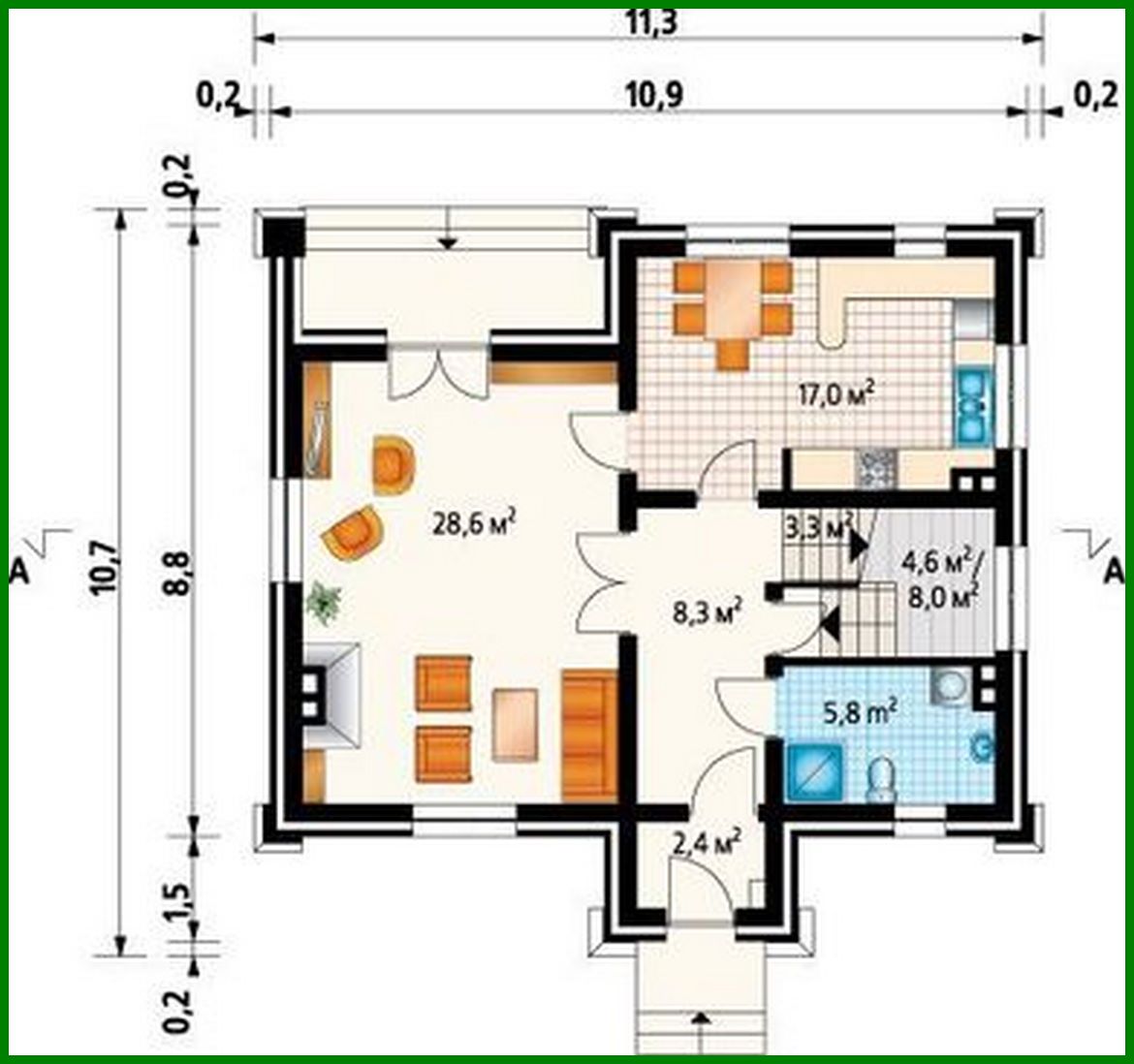 Visualization gallery - Small cottage with a compact porch and three rooms