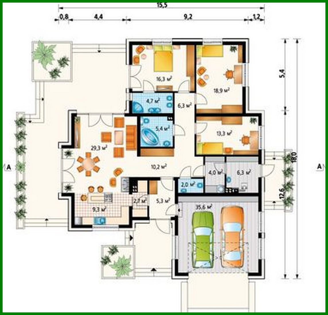 Visualization gallery - Beautiful one-story house with a garage for two cars